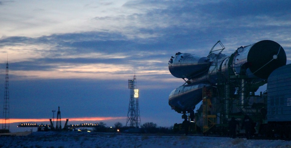 A Russian Soyuz-U booster carrying an unmanned cargo spacecraft Progress M-22M is transported to a launch pad at the Russian leased Kazakhstan's Baikonur cosmodrome early on February 3, 2012. The launch of the Progress cargo spacecraft to the International Space Station (ISS) is scheduled on February 5. AFP PHOTO / STR (Photo credit should read -/AFP/Getty Images)