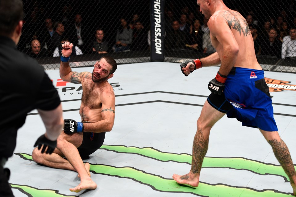 TORONTO, CANADA - DECEMBER 10: (L-R) Donald Cerrone knocks out Matt Brown with a kick to the head in their welterweight bout during the UFC 206 event inside the Air Canada Centre on December 10, 2016 in Toronto, Ontario, Canada. (Photo by Jeff Bottari/Zuffa LLC/Zuffa LLC via Getty Images)