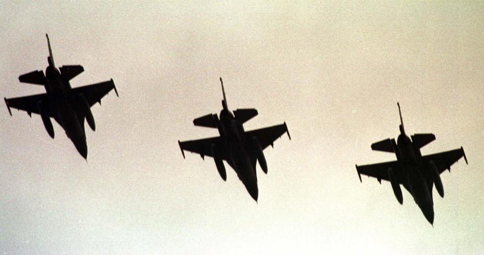 F-16 fighter jets similar to those pictured blasted off from Turkey last night