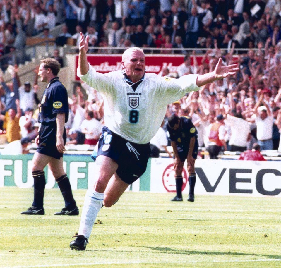 Gazza travelled to London to watch England play Scotland in their World Cup qualifying match at Wembley — scene of his famous wonder goal against the Scots at Euro 96