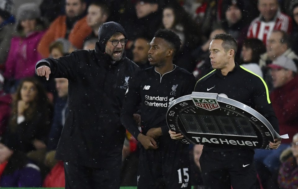 Daniel Sturridge gets orders off the sidelines from Jurgen Klopp
