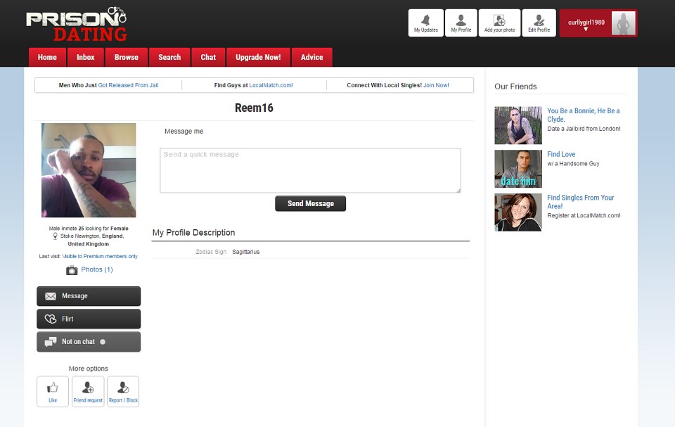 The site is similar to US based Inmate Connection which recently had its first British inmate sign up 