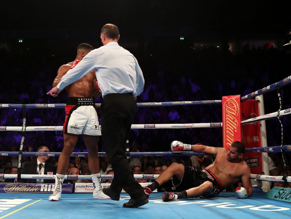 Molina is left in a heap in the corner in the third round after a powerful AJ blow