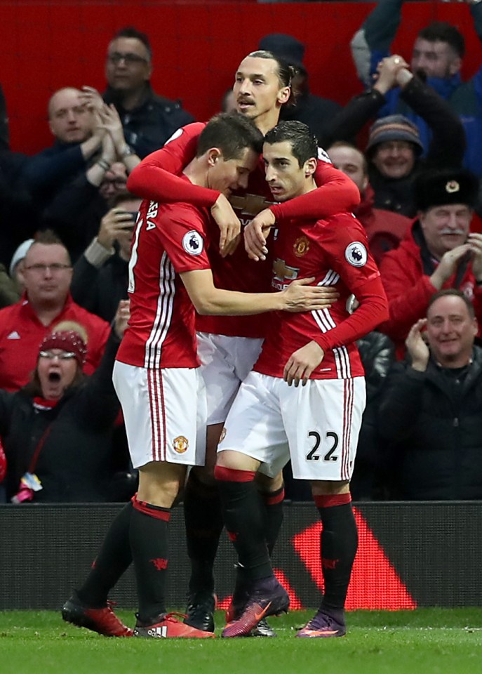 Man United celebrate Henrikh Mkhitaryans strike against Tottenham