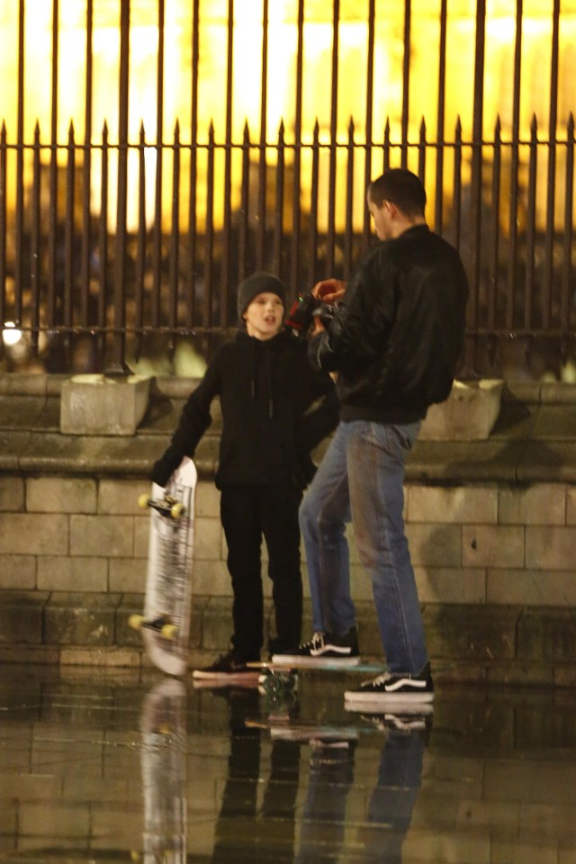 The schoolboy was seen chatting to the film crew as they took a break