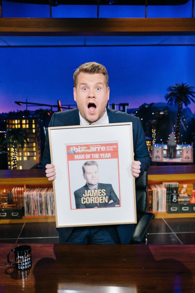 Bizarre Awards Man Of The Year James Corden picks up his prize