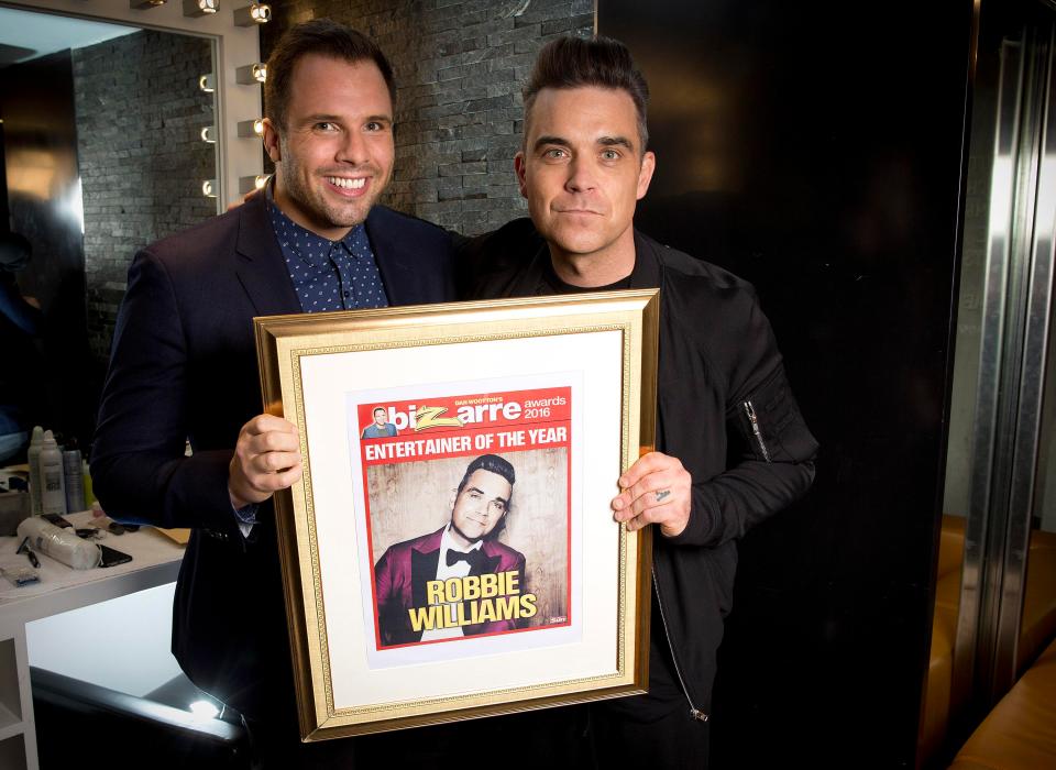 Pop superstar Robbie Williams receives his Entertainer of the Year prize