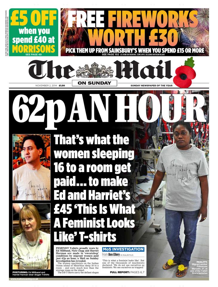  2014 scoop over T-shirts worn by Ed Miliband and Harriet Harman made in sweatshop in Mauritius