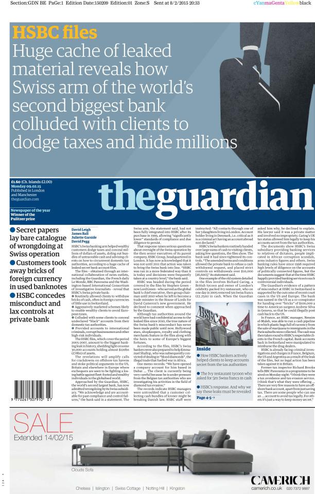  The Guardian’s 2015 revelation that HSBC’s Swiss banking arm helped the wealthy evade taxes