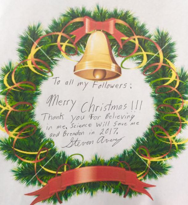  Avery declared in his festive card that science would free the pair in 2017