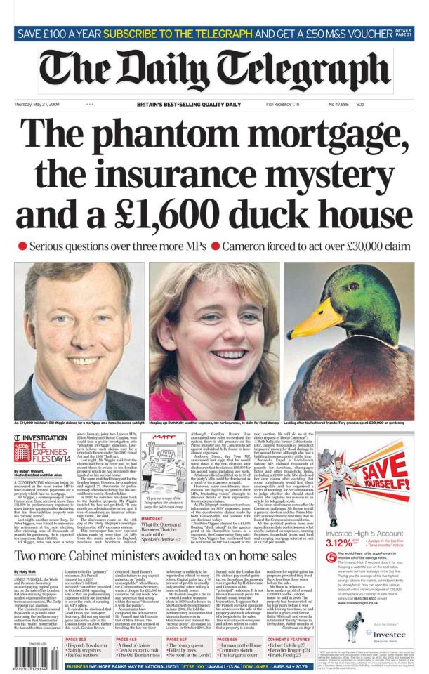  Telegraph’s 2009 expose of MPs’ expenses was the most explosive political scandal of modern era
