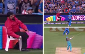 Watch Aussie security man's catch of the season with casual, seated effort in BBL clash in Adelaide
