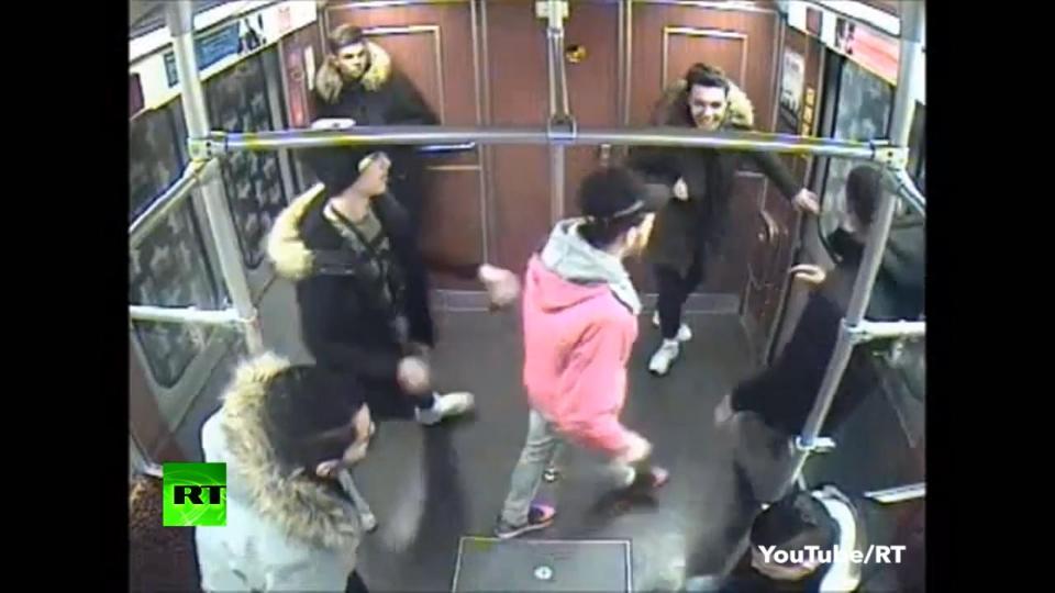  In the footage, the seven men aged between 15 and 21 appear to be laughing and joking