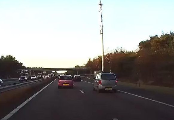  The hi-tech Tesla's dashcam records traffic on the busy A2 in Holland