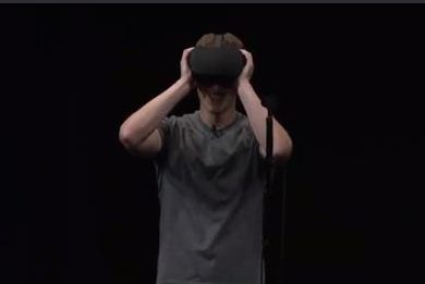  Mark Zuckerberg wears an Oculus Rift, a virtual reality helmet