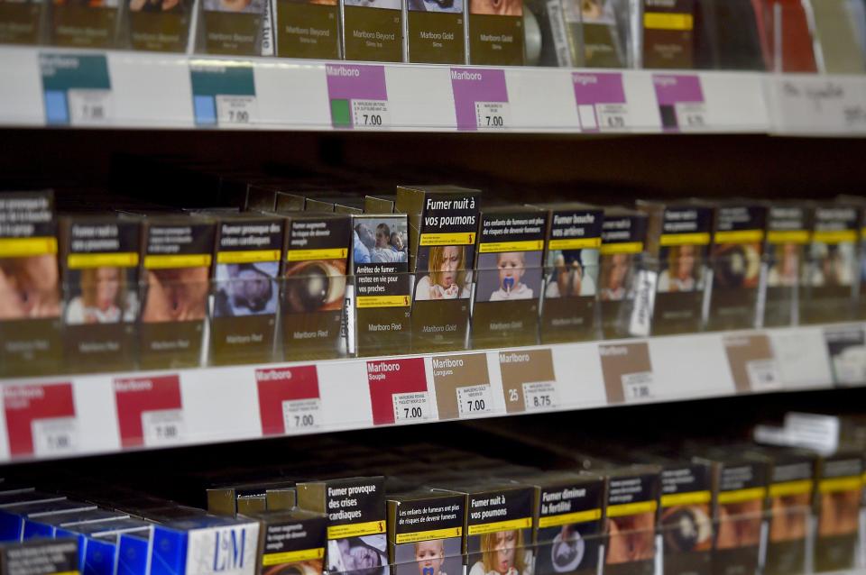  Plain packs on the shelf in France, where laws officially came into force on January 1