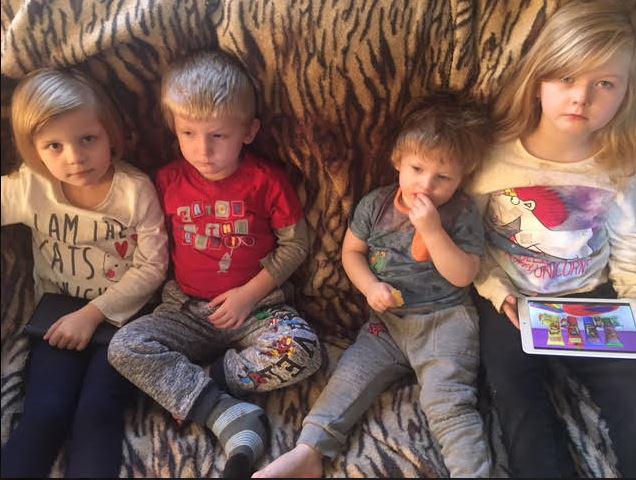 (Left to right) Georgia, five, Ty, Zack, two, and Jessica, seven