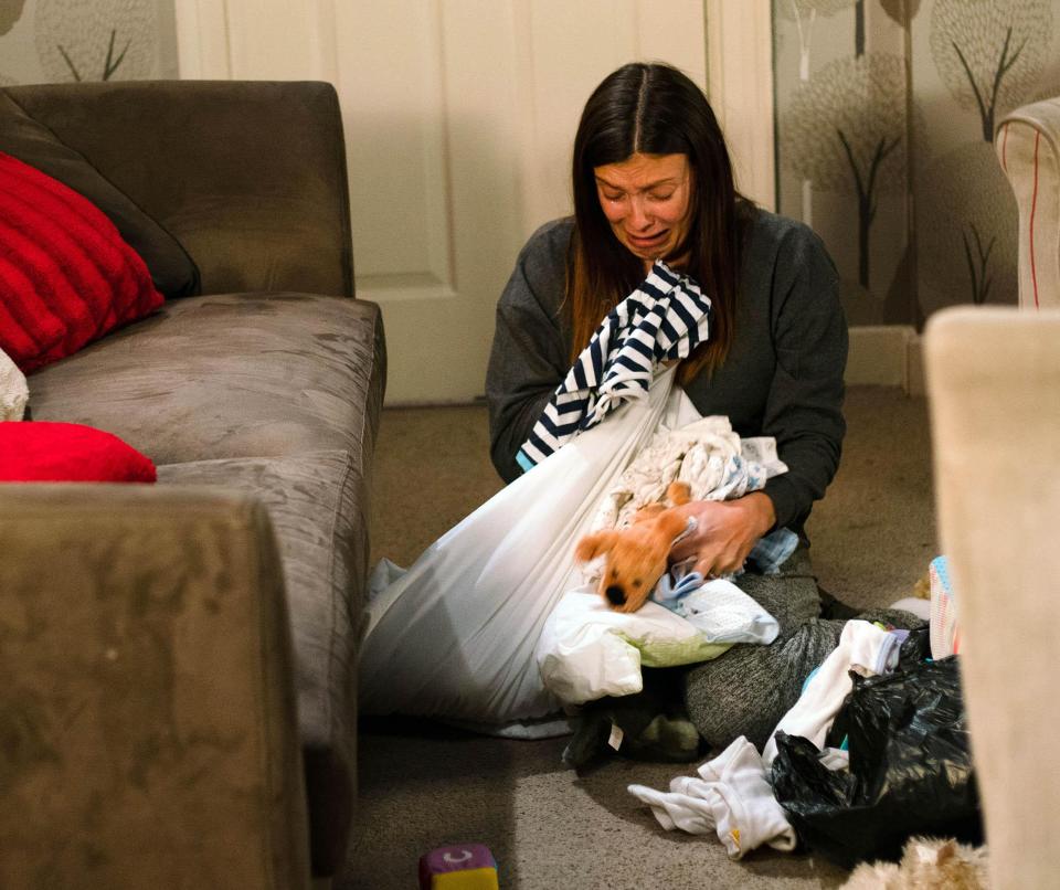 Agony... Michelle breaks down after returning home from hospital