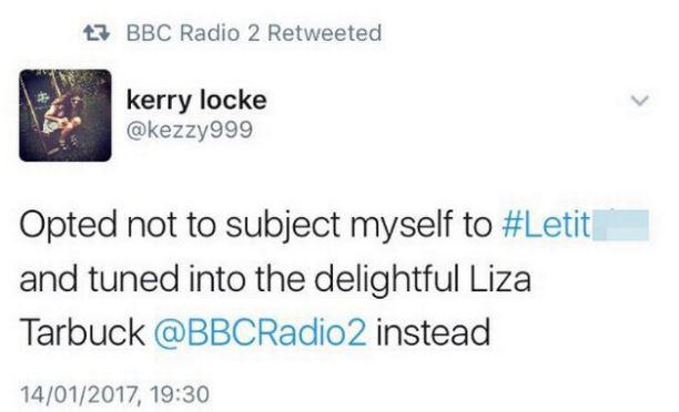  BBC Radio 2 accidentally retweeted this tweet which called Let It Shine s**t