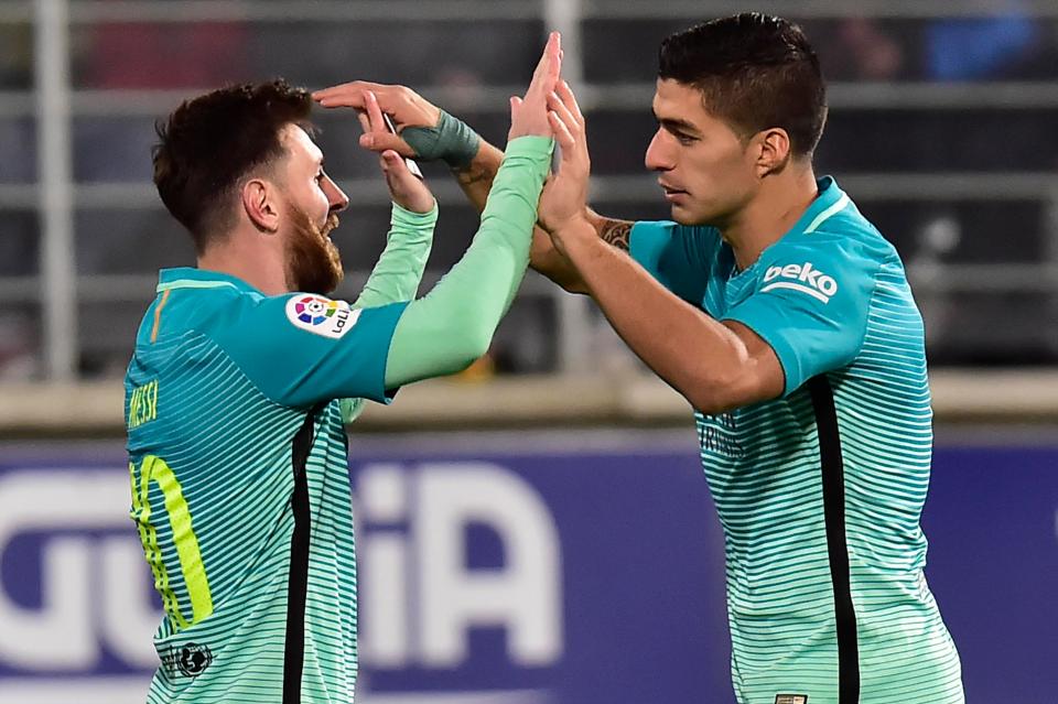 Lionel Messi and Luis Suarez are level with Premier League duo on 15 goals