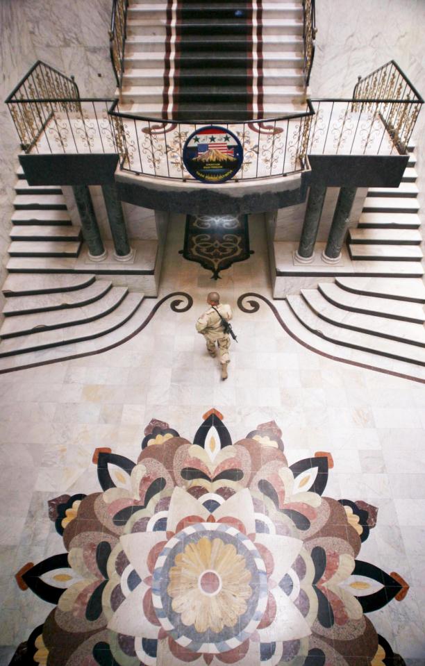 A hall way in the Presidential Place was marble and covered in expensive mosaics 