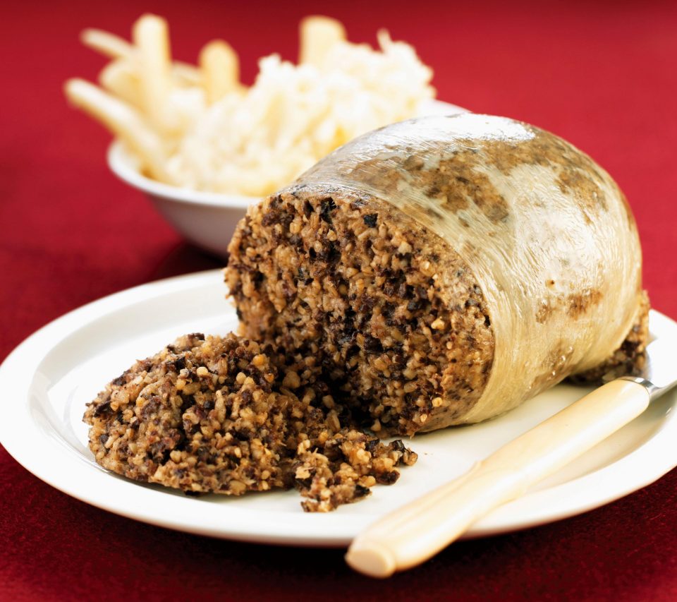  A haggis is a Scottish dish traditionally made from the heart, stomach or liver of a sheep or calf
