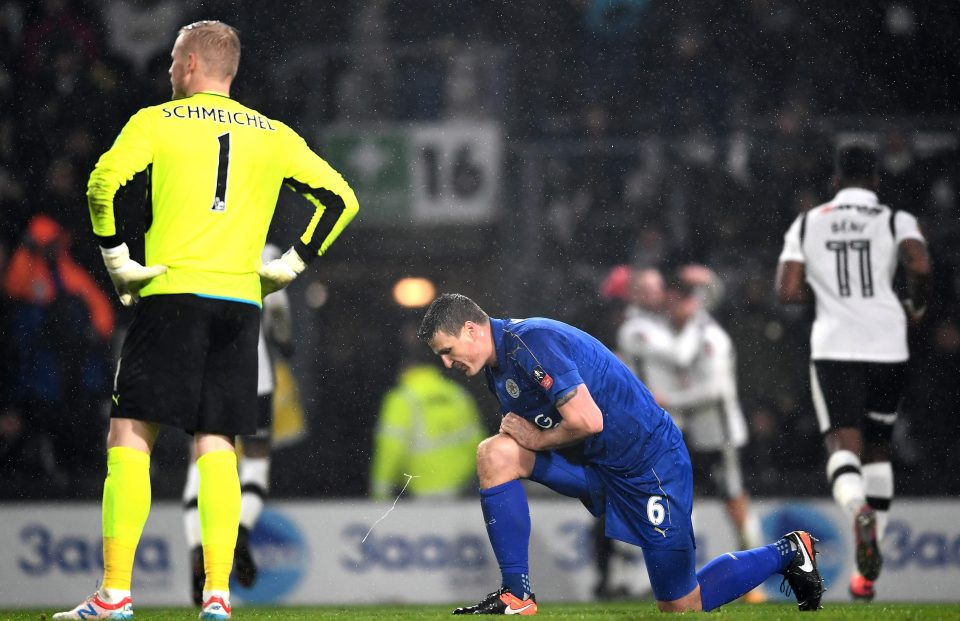 Robert Huth was slow to get up after Derby went ahead before the break