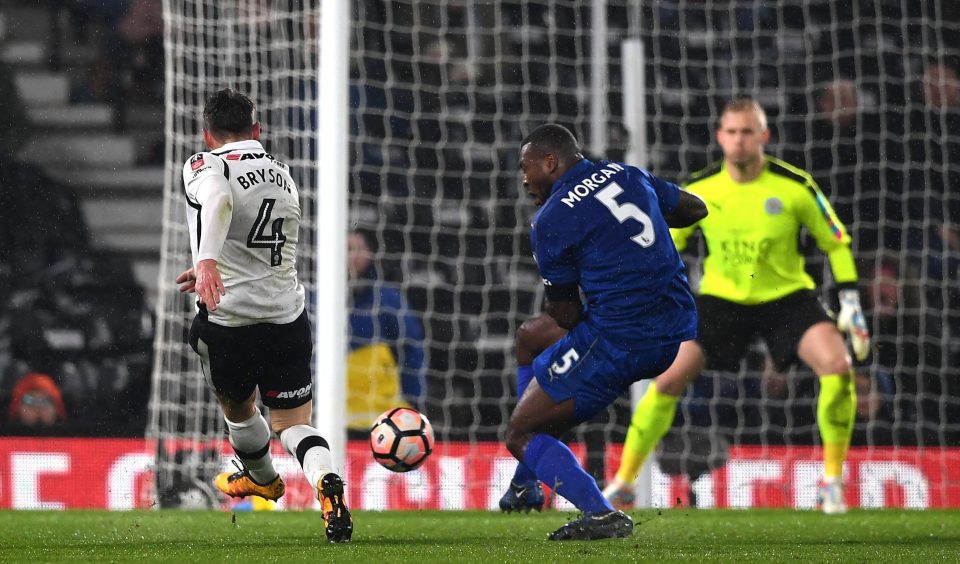Craig Bryson slots Derby into the lead with a composed finish