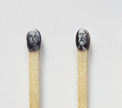 Genius . . . Einstein and Tchaikovsley portraits on matchsticks 