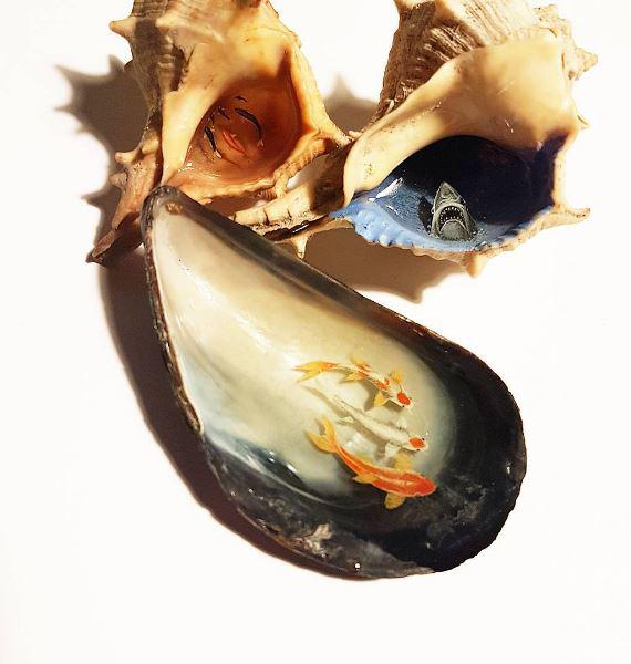 You have to sea this . . . Artist's work on shells 