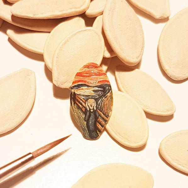 Scarily good . . . The Scream on pumpkin seed 
