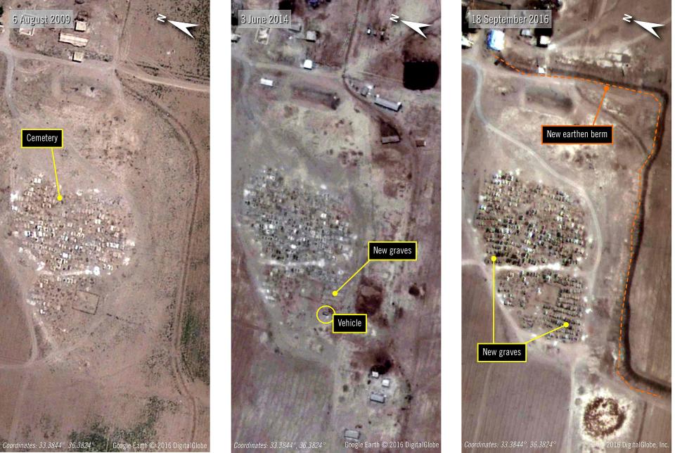This image shows the increasing number of mass graves over a seven-year period