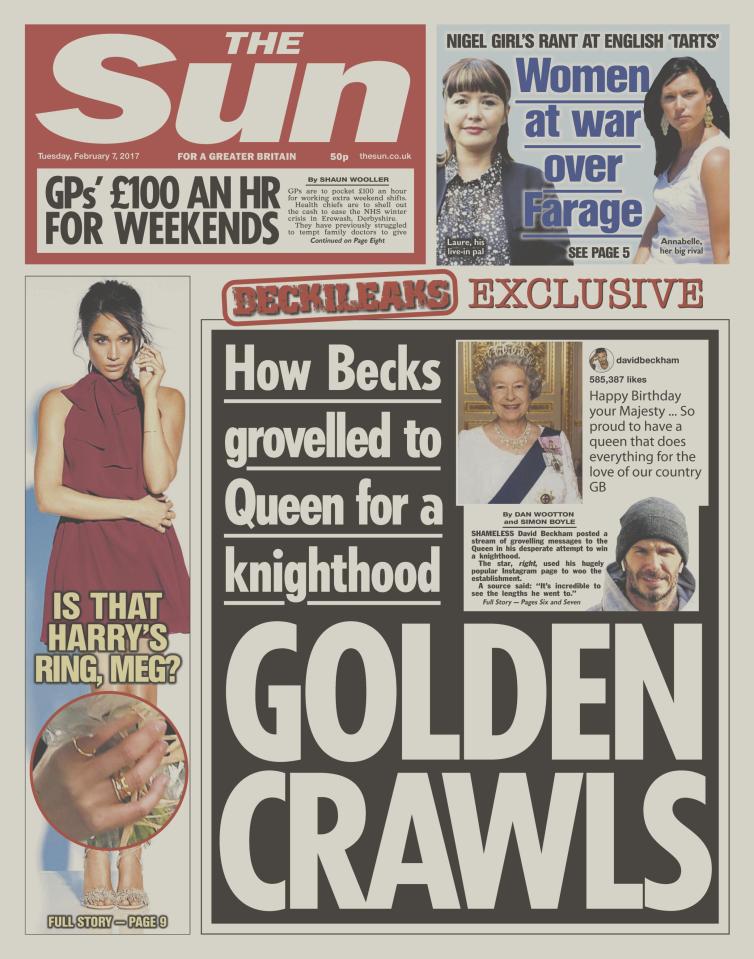 The Sun's front page on the scandal