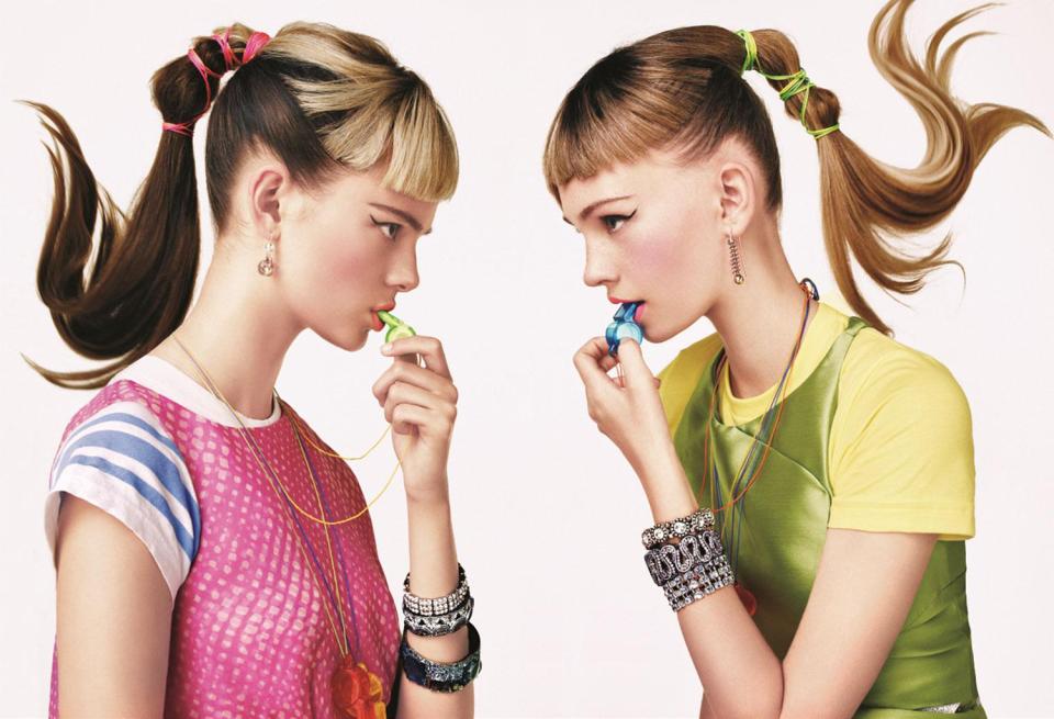  A vibrant image by Sebastian Kim, which featured in a 2011 edition of Teen Vogue, features two near-identical looking models in sports clothing (Sebastian Kim, Teen Vogue, January 2011 © Sebastian Kim)