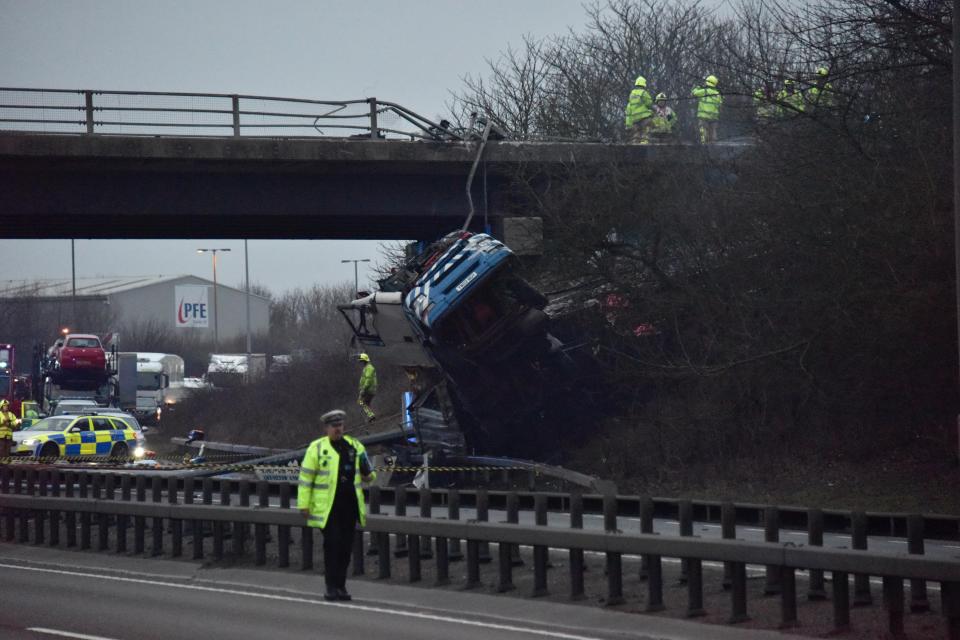 Police at the scene in Witham, Essex - where the road is expected to be closed for several hours 