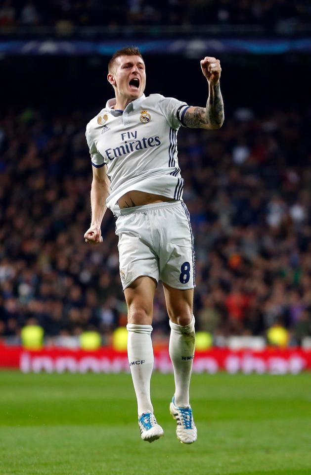  Toni Kroos leaped in the air in celebration after putting Los Blancos ahead