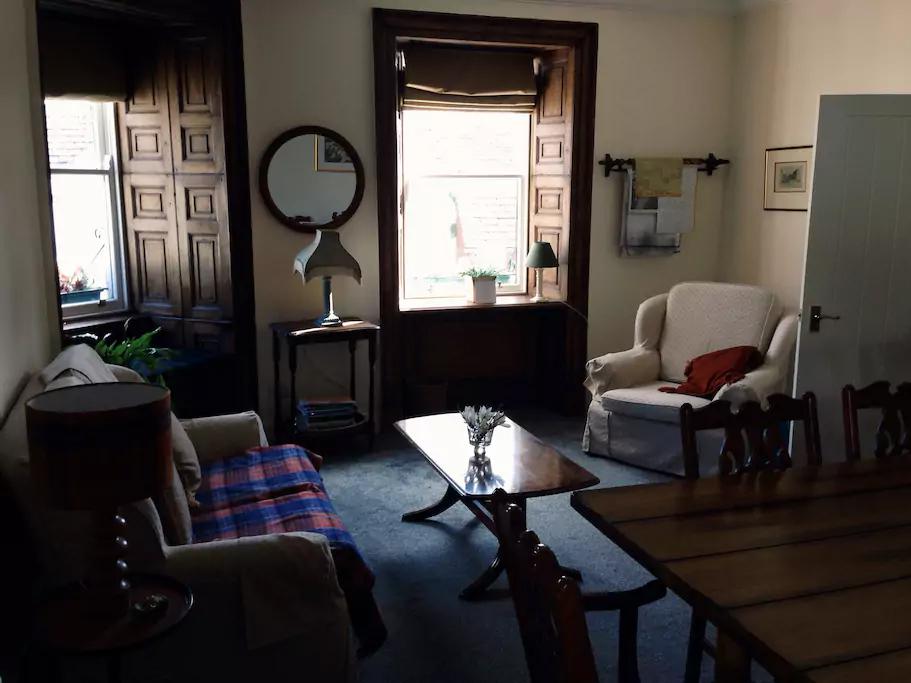 The quirky studio flat is above a bookshop
