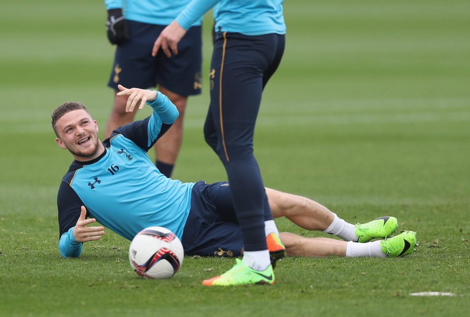 Kieran Trippier enjoys a laugh ahead of the second leg against Gent
