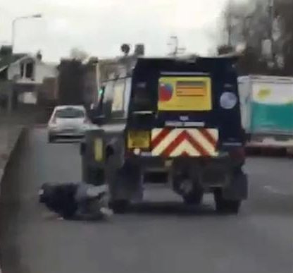  He lands flat on his face after the vehicle made a turn