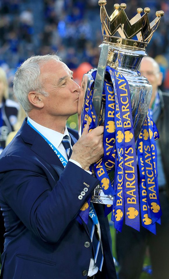 Claudio Ranieri with the Premier League trophy