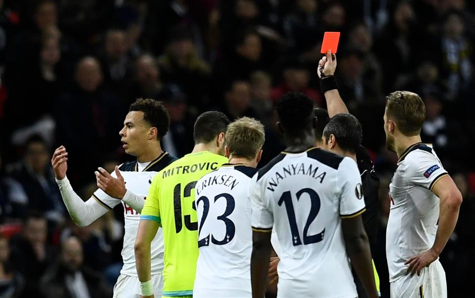 But he then reacts in disbelief when he is shown a red card - Harry Redknapp labelled his actions 'disgusting'