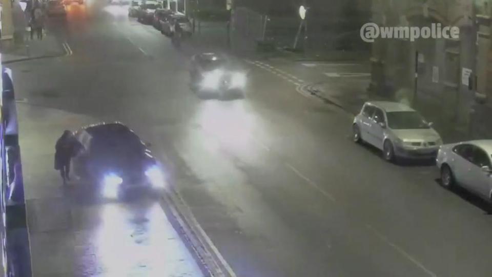 The teenager is left sprawled on the pavement as the car makes a speedy getaway 
