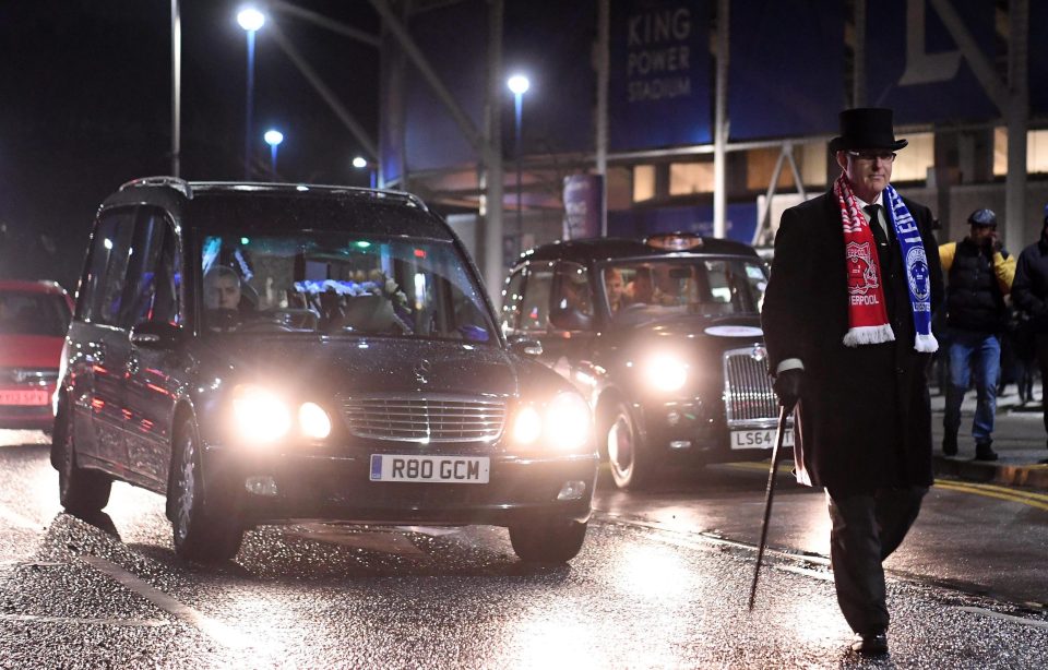 The hearse drove around the roads surrounding the King Power before the Liverpool game
