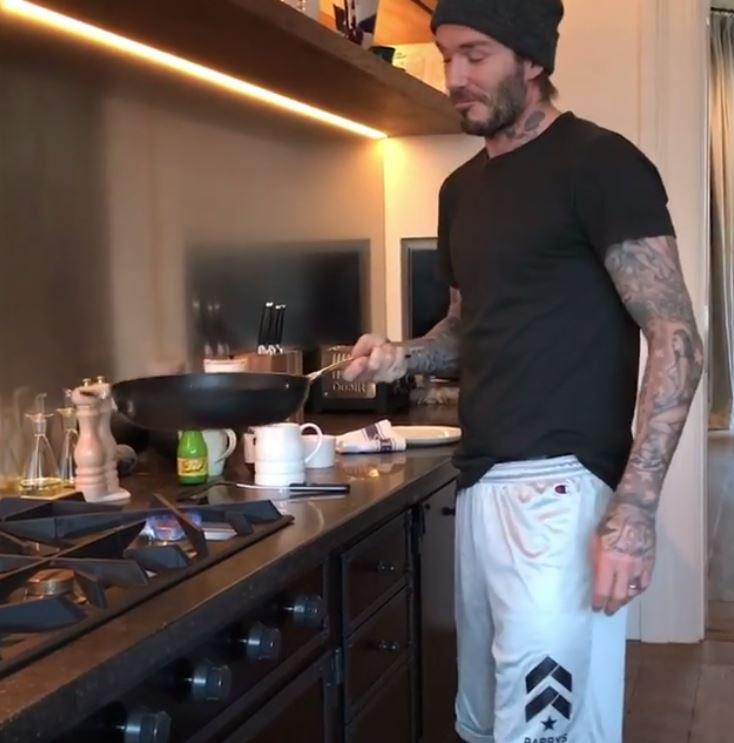 The football legend looked thrilled after showing his technique is up to scratch