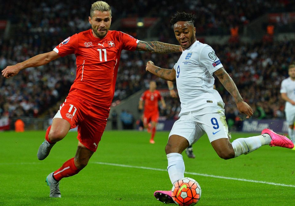 Behrami gets stuck into Raheem Sterling for Switzerland against England