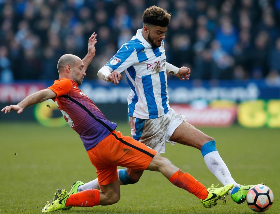Zabaleta put the block on Huddersfield attacker Phillip Billing