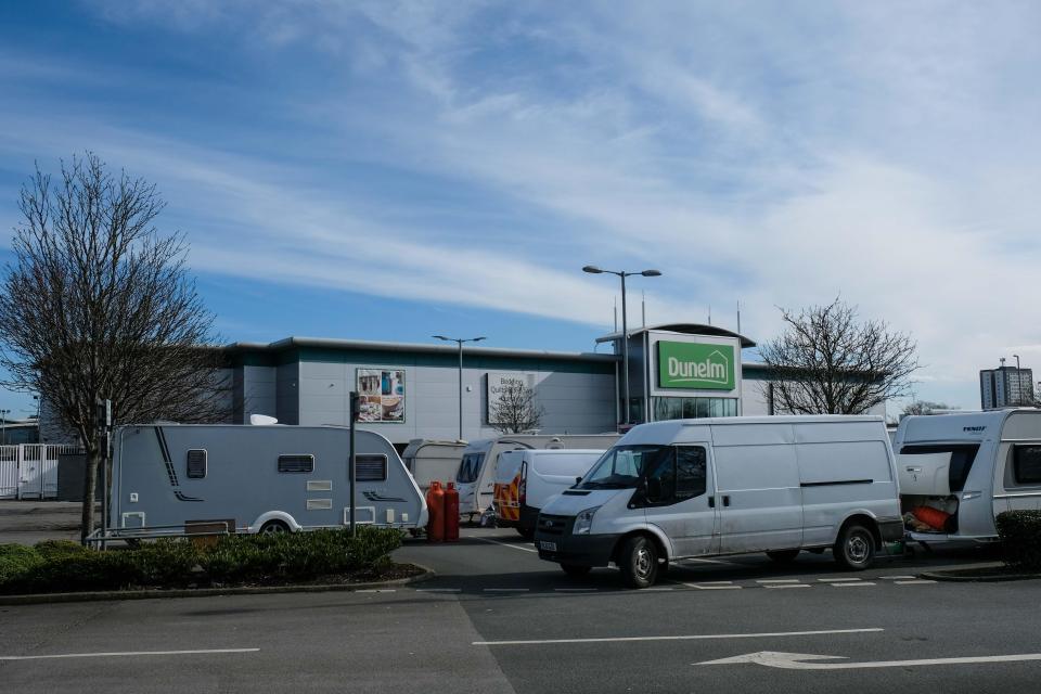  The travellers are currently blocking parking spaces for Dunelm customers in Leeds