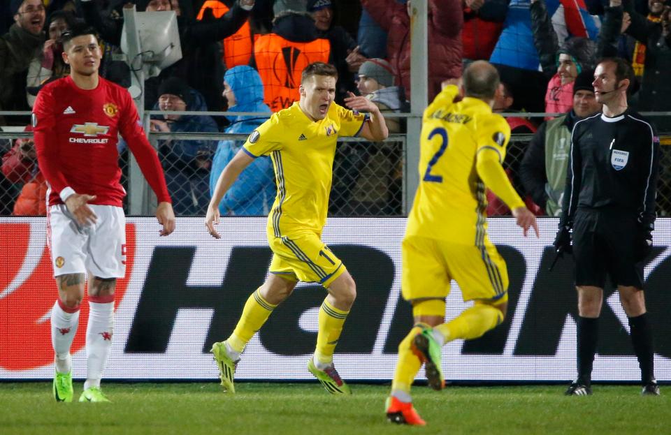 The striker controlled the ball with his chest before firing home