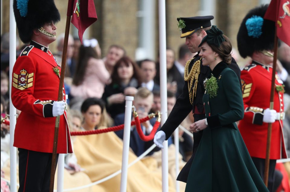  Kate and William arrive to present the 1st Battalion Irish Guardsmen with shamrocks during the annual Irish Guards' St Patrick's Day Parade