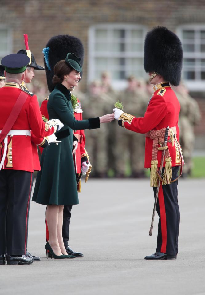  Sprigs of shamrock were presented by the Duchess of Cambridge to officers from the battalion